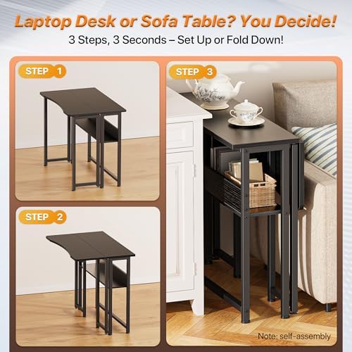 Huuger Folding Desk with Storage Shelf, 31.5 Inch Foldable Computer Table