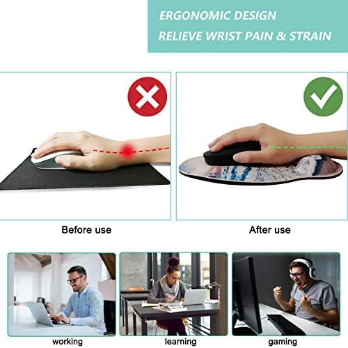 Mouse Pad with Wrist Support, Ergonomic Mouse Pad with Memory Foam Wrist Rest Cushion, Non-Slip Rubber Base Gaming Mice Pad for Home Office Computer Laptop, Beach
