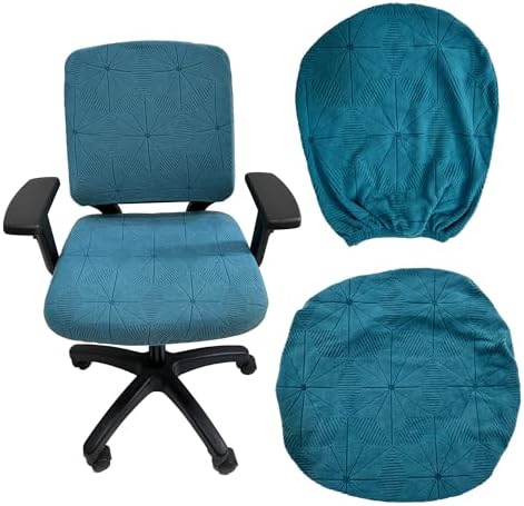High elasticity anti slip office chair covers, split design for easy installation,universal desk chair cover wear-resistant and scratch resistant (peacock blue, chair seat cover + back cover)