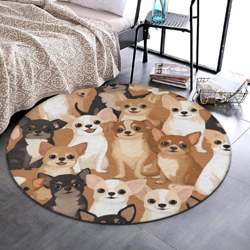 Men's Large Home Decor Mat, Soft Round Yoga Carpet, Non Slip Machine Washable Home Office Circle Rug Chihuahua