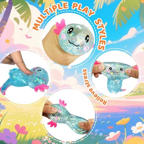 4pcs Axolotl Squishy Stress Relief Toy Glitter Fidget Toys Cute Malt Sugar Axolotl Toy Fidget Toys Adults Fidget Toy for Kids Youth Adult, Party Favors Anxiety Relief Taba Squishy Toys Gift(4pcs)