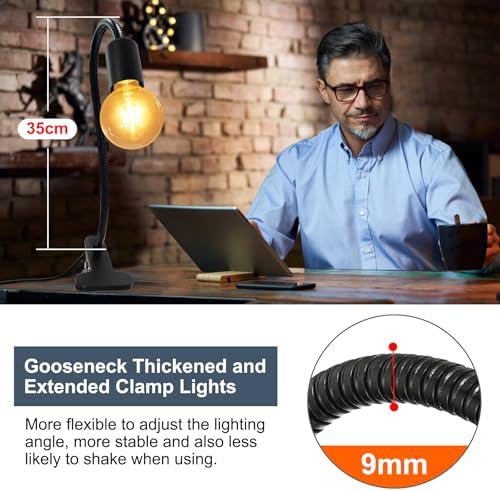 E26/E27 Clip-On Bulb Holder With 7.2Ft Switch Cable - Flexible Desk Lamp With Metal Clip, 9MM&35CM Thickened Lengthened Gooseneck Clamp Light Socket for Bedside Table