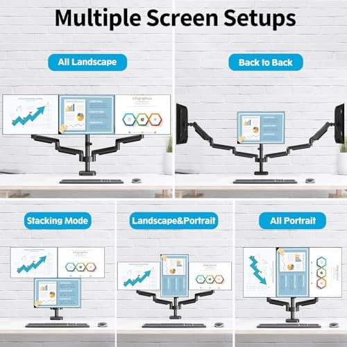 MOUNTUP Triple Monitor Mount for 17-32 inch Screens, Full Motion Triple Monitor Stand, 3 Monitors Desk Mount Holds 4.4-19.8 lbs Each, Clamp & Grommet Mounting, Black