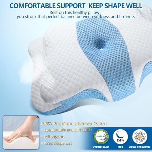 CHxxy Memory Foam Pillows, Cervical Pillow for Neck & Shoulder Pain Relief,