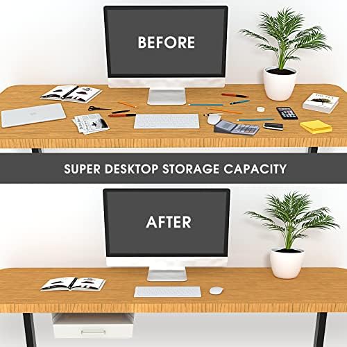 GOME White Under Desk Drawer Storage with Laptop/Book/Folders Shelf, Double Layer Easy Slide-Out Undermount Drawer Organizer with Ball Sliding Track for Home Office Sit-Stand Workstation