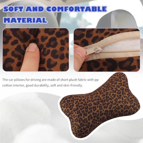 2PCS Car Headrest Pillow,Soft & Comfortable Car Neck Pillow for Driving Fatigue Relieve,All-Season Universal Cars Head Rest Pillows Automotive Interior Accessories for Cars (Leopard Print)