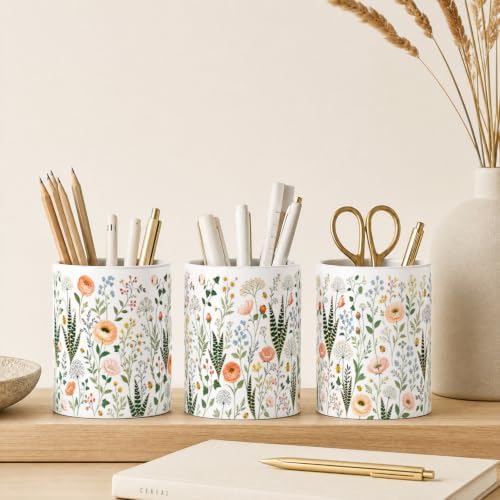 Pen Holder for Desk Ceramic Pencil Cup, Cute Makeup Brush Desk Organizer, Desk Accessories, School Supplies, Teacher Appreciation Gifts, Birthday Christmas Gift for Women (Green plants)