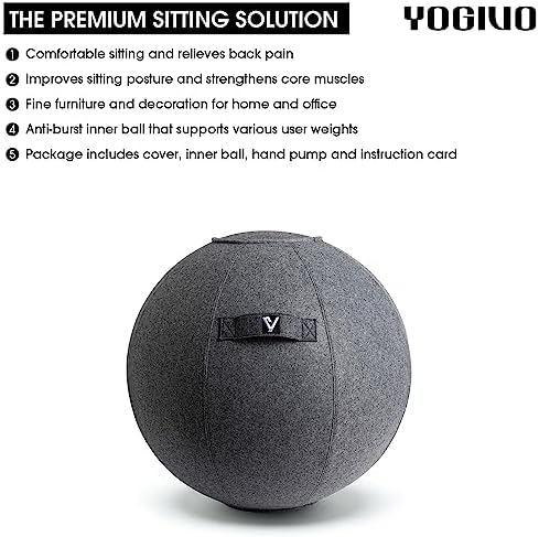 Sitting Ball Chair for Office and Home, Pilates Exercise Yoga Ball with Cover for Balance, Stability and Fitness, Ergonomic Posture Exercise Ball Seat with Handle and Pump