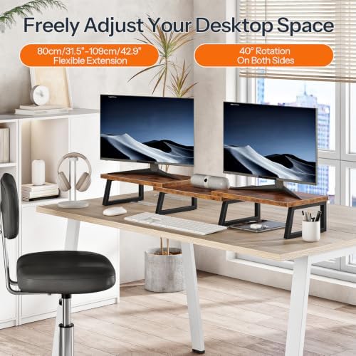 HOOBRO Dual Monitor Stand Riser, Computer Monitor Stand for PC,Rustic Brown