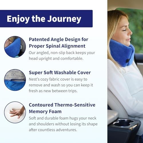 TRAVELREST Nest Neck Pillow Travel Essentials - Memory Foam Support - Blue