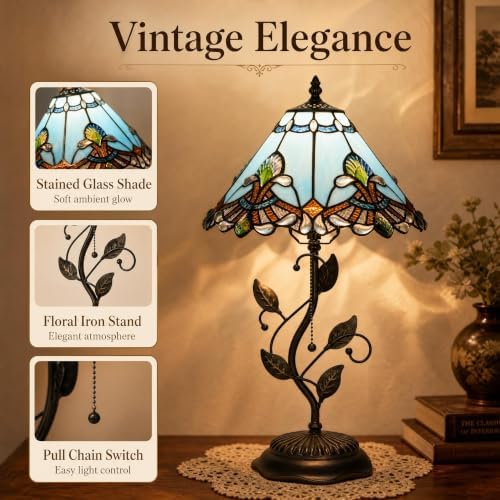 Tiffany Table Lamp Stained Glass Bedside Reading Light W12H19 inch