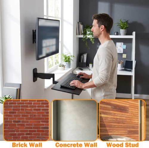 Wall-Mounted Keyboard Tray with Adjustable Spring Arm for Ergonomic Workstation, 23.6 inch Aluminum Platform, 180 Swivel 90 Tilt Capacity 22lbs, Space-Saving Desk Organizer 19.69"