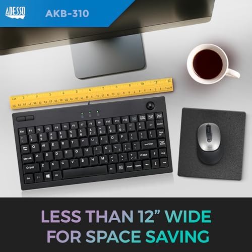 Adesso AKB-310UB Wired USB Mini Trackball Keyboard, Black