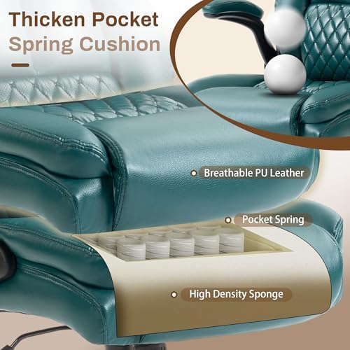 Massage Office Chair,500LBS Ergonomic Rocking Executive Desk Chairs with 4 Points Vibration&Heat,Padded Flipup Armrests for Big and Tall Office Chair,Swivel Computer Chair DarkGreen