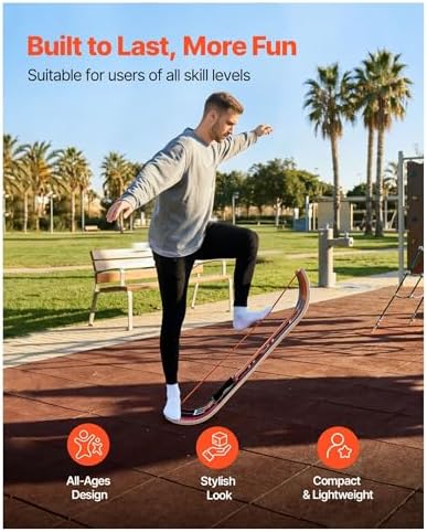 Balance Board Wobble Board - Wooden Curved Trainer for Adults, Standing Desk, Yoga, Pilates, Home Gym - Compact Lightweight Exercise Equipment - Orange