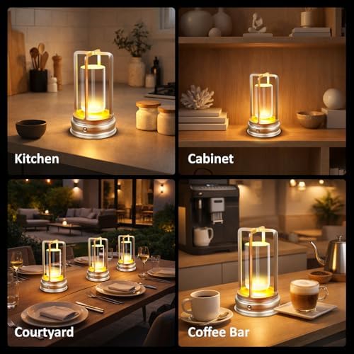 Cordless Table Lamp, 2 Pack Crystal Rechargeable Lamp with Touch Control & Dimmable Light, Portable Lamp for Bedside, Outdoor, Living Room & Hotel-Style Lighting,Silver