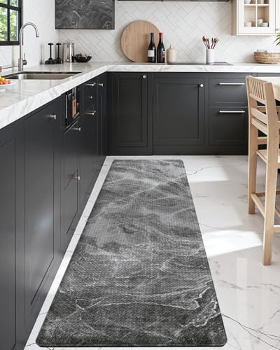 DEXI Kitchen Floor Mats Cushioned Anti Fatigue, 23x107 Dark Grey Marble