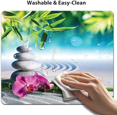 9.5x7.9 Inch Office/Gaming Mouse Pad, Zen Meditation Garden Orchid & Bamboo Spa Stone Relaxation, Cute Anti-Slip Mat for Desk Decor