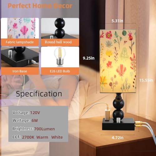 Bedside Table lamp Dimmable with Charging Station, Small end Desk Nightstand Lamps with USB Ports and outlets for Bedroom Living Room Office Reading Gifts Home Decorative LED Edison Bulb Included