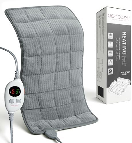 GOTCOZY Heating Pad 12"x24" for Back Pain Relief & Cramps(Light Gray)
