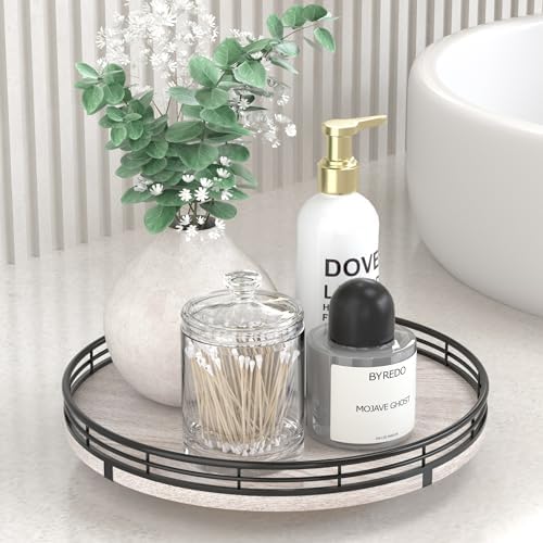 AMH 10-Inch Rustic Whitewashed Oak Lazy Susan Vanity Tray