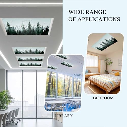 Pine Tree Forest Magnetic Fluorescent Light Covers for Ceiling Lights 2 x 4 Feet, Green Landscape Nature Decor Office Classroom Kitchen Drop Ceiling Light Covers Lighting Filters Shade Panel 3 Packs