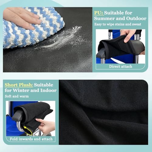 Wheelchair Arm Cushions-Wheel Chair Armrest Covers Transport Chair Arm Rest Support Pads Office Chair Padded Accessories Soft Easy Clean PU and Plush Double Sided, Thickened (2 PCS)