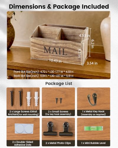 DLQuarts Solid Wood Mail Organizer Countertop & Wall Mounted, Burnt Wood