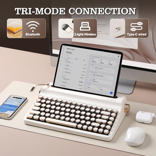YUNZII QL75 Retro Typewriter Hot Swap RGB Keyboard(White, Cocoa V2)