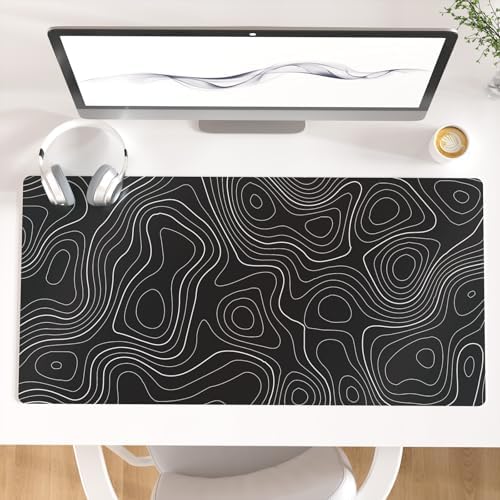 Faux Leather Large Mouse Pad, Office Desk Mat, 31.5"x15.7", Topography Map