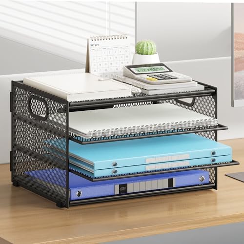 4 Tier Black Paper Tray Organizer for Desk Organizers and Accessories