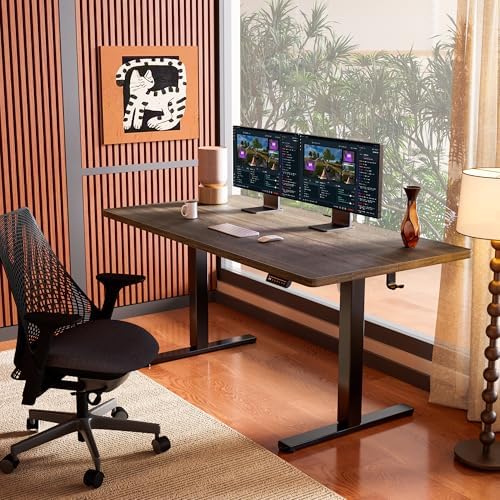 ErGear Height Adjustable Electric Standing Desk, 55 x 28 Inches Sit Stand up Desk, Memory Computer Home Office Desk, Dark Walnut