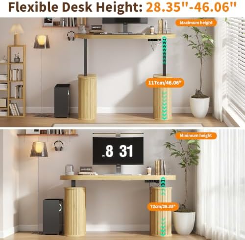 Electric Standing Desk with Storage, 55" Mid Century Modern Sit Stand Desk