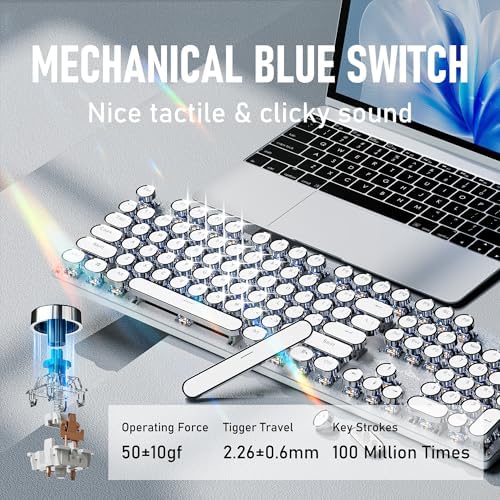 Wired Typewriter Style Mechanical Gaming Keyboard with White Backlit-White