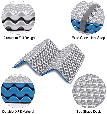 REDCAMP Ultralight Foam Backpacking Sit Pad, Foldable Waterproof Z Hiking Sitting Pad Insulated Stadium Seat Cushion with Strap for Outdoor Camping Picnic, Blue/Black/Yellow