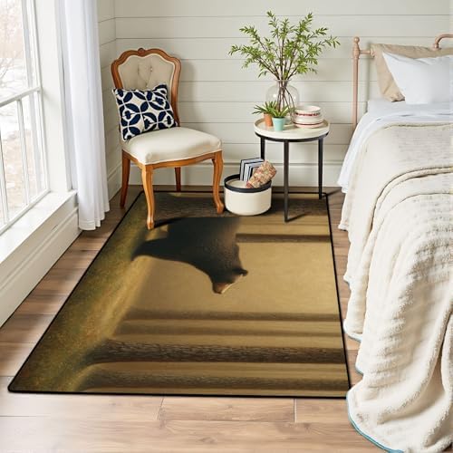 Tranquil Scene Bear Pine Trees Soft Gradient Area Rug Outdoor Patio Rug Play Mat Modern Floor Carpet Non-Slip Home Decor Living Room Kids Bedroom Nursery, 3x5 ft