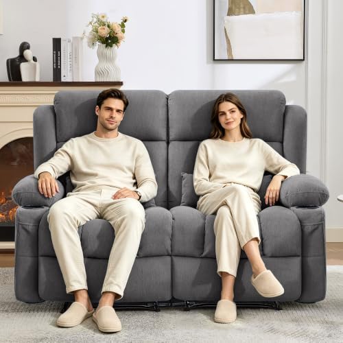 Reclining Loveseat Sofa for Living Room, Ergonomic Backrest with Cup Holders&Side Pockets