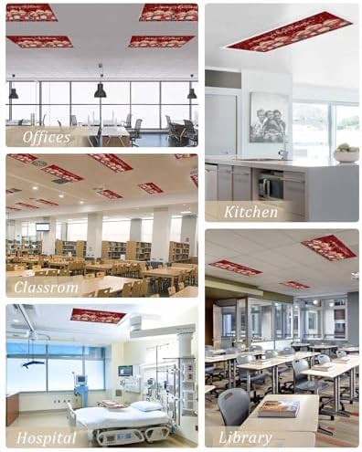 Red Christmas Magnetic Fluorescent Light Covers for Ceiling Lights 2 x 4 Feet,Vintage Owl White Snowflakes Watercolor Office Classroom Kitchen Drop Ceiling Light Covers Filters Shade Panel 4 Packs