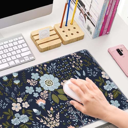 Floral Desk Mat Dark Vintage Aesthetic Desk Pad Flower Plant Blue Extended Mouse Pad Large Gaming Mousepad XL Laptop Computer Mouse Keyboard Mat 31.5 x 11.8 in for Office Desk Decor