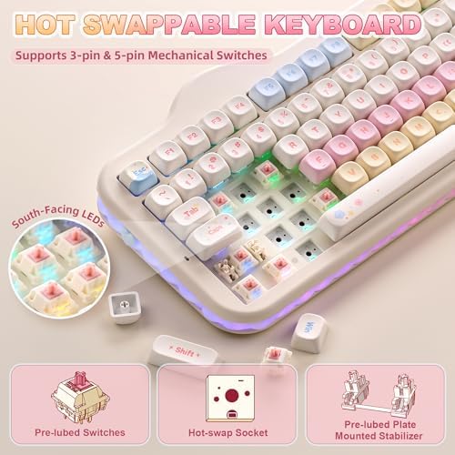 YUNZII C98 Cute Cake Wireless Mechanical Keyboard (Beige, Candy Switch)
