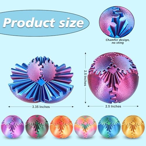 Gear Ball Fidget Toys Steampunk Gear Sphere Stress Relief for Kids Adults 3D Printed Unique Funny Birthday Gift for Christmas White Elephant Stocking Stuffer Easter (Ombre Purple, Dia. 2.5" )