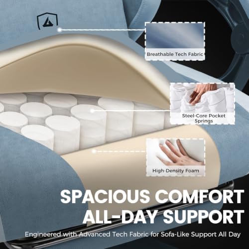 GTPLAYER Gaming Chair Fabric with Pocket Spring Cushion, Big and Tall Gamings Chairs 350LBS High Back Computer Chair with Footrest for Adults Lumbar Support Swivel Game Chair for Office Light Blue