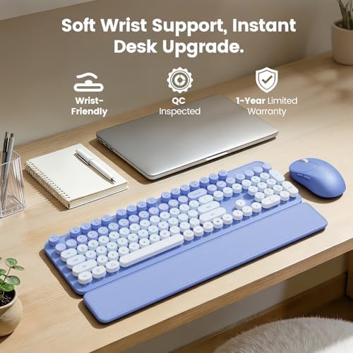 Wireless Keyboard and Mouse Combo, Magnetic Soft-Touch Wrist Rest, Purple