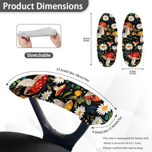 Mushroom Daisy Print Office Chair Armrest Covers 2Pcs Stretchy Gaming Chair Arm Protector with Elastic Edge, Universal Fit