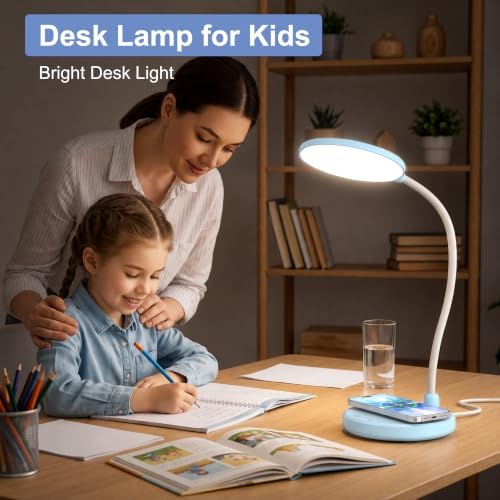Blue Desk Lamp, Table Lamp with Wireless Charger, 800LM, CRI95+