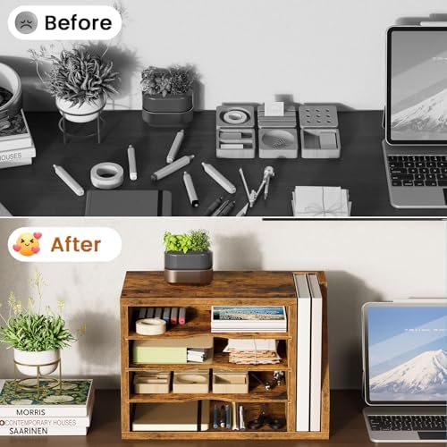 Wooden Mail Organizer, Desk Organizer with 3 Adjustable Shelves