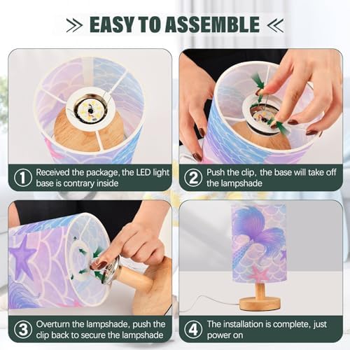 ALAZA Fish Mermaid Starfish Colorful Decor Bedside Table Lamp with USB Port for Bedroom Nightstand Office Desk LED Bulb Included
