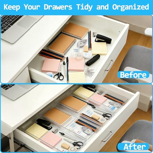 Manalete 4 Pcs Large Clear Plastic Drawer Organizer,15"x6" Vanity Organizer