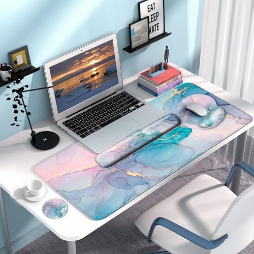 Desk Mat Set Keyboard and Mouse Pad with Wrist Rest Support