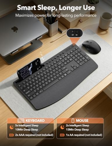 Wireless Keyboard and Mouse Combo, Full Size with Wrist Rest, Trueque KM71